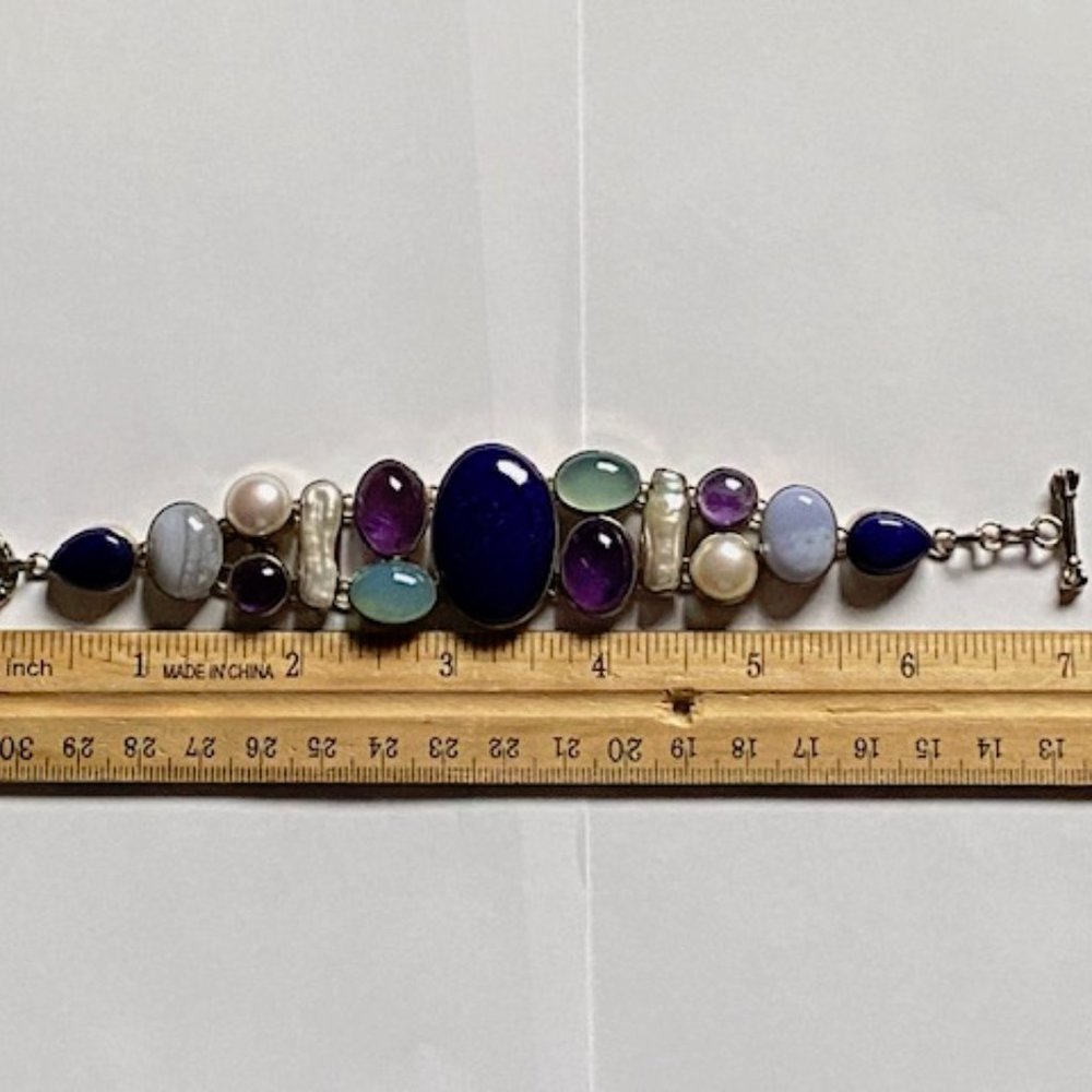 Sterling Silver Statement Bracelet With Semi-Prec… - image 8